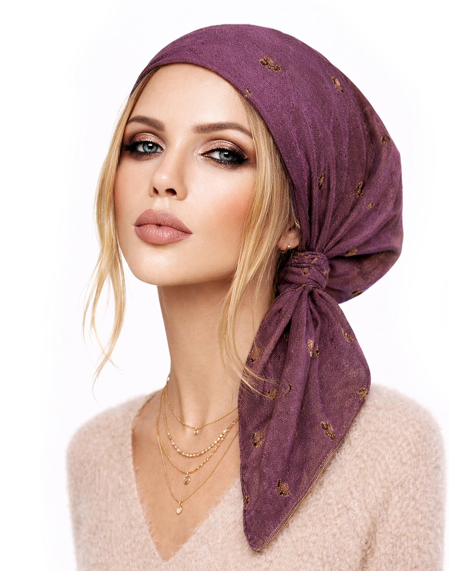 Mauve purple cashmere non slip headscarf