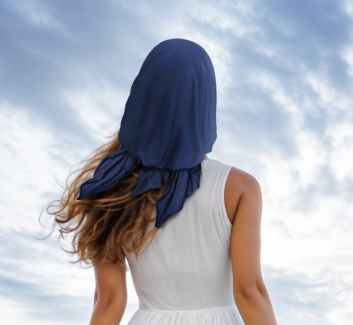 Navy periwinkle blue cotton headscarf