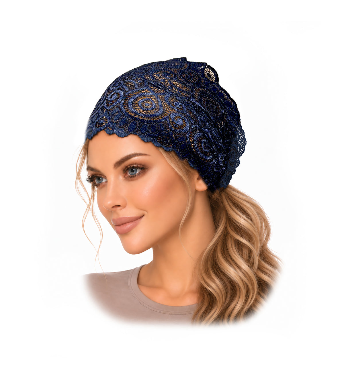 Navy Blue Swirl Lace Headband