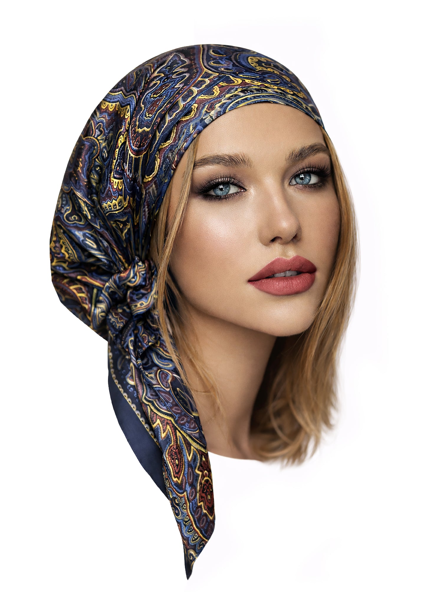 Navy paisley non slip headscarf gold sparkles