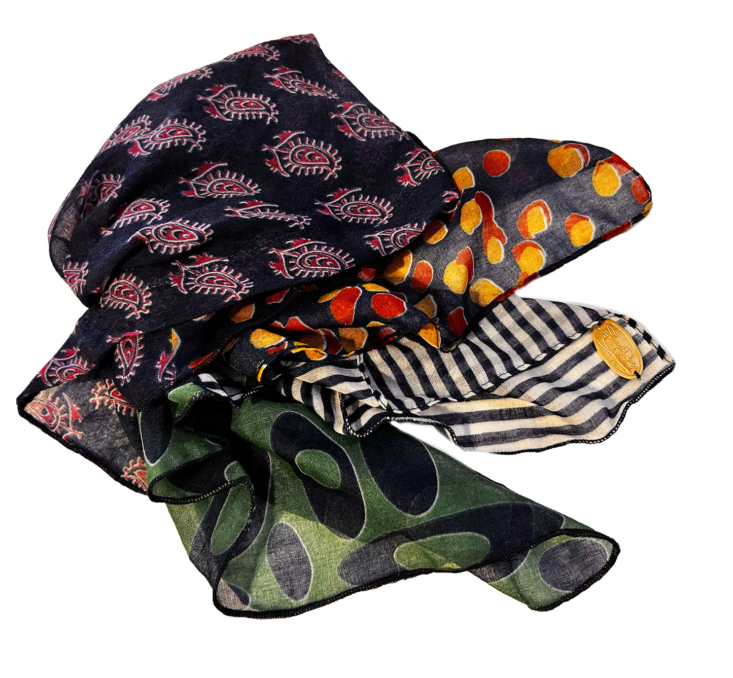 Navy Blue Non-Slip Paisley Green Headscarf