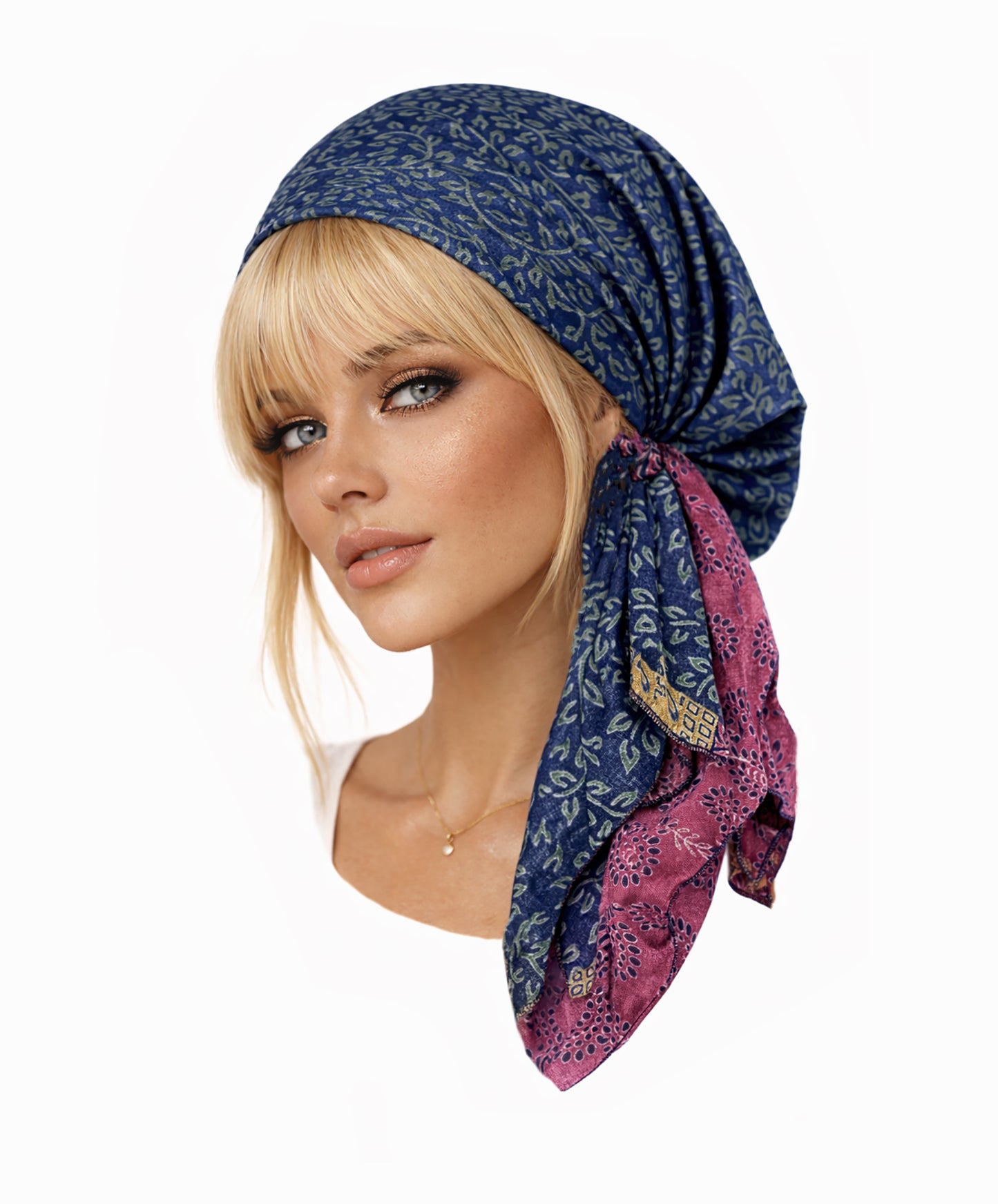 Navy Blue Pink Non-Slip Paisley Headscarf