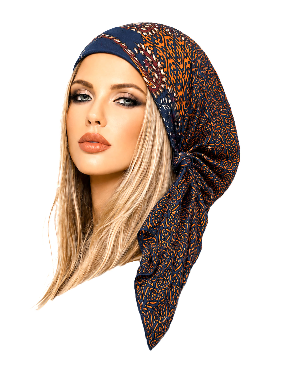 Navy Blue Non-Slip Paisley Pre-Tied Headscarf