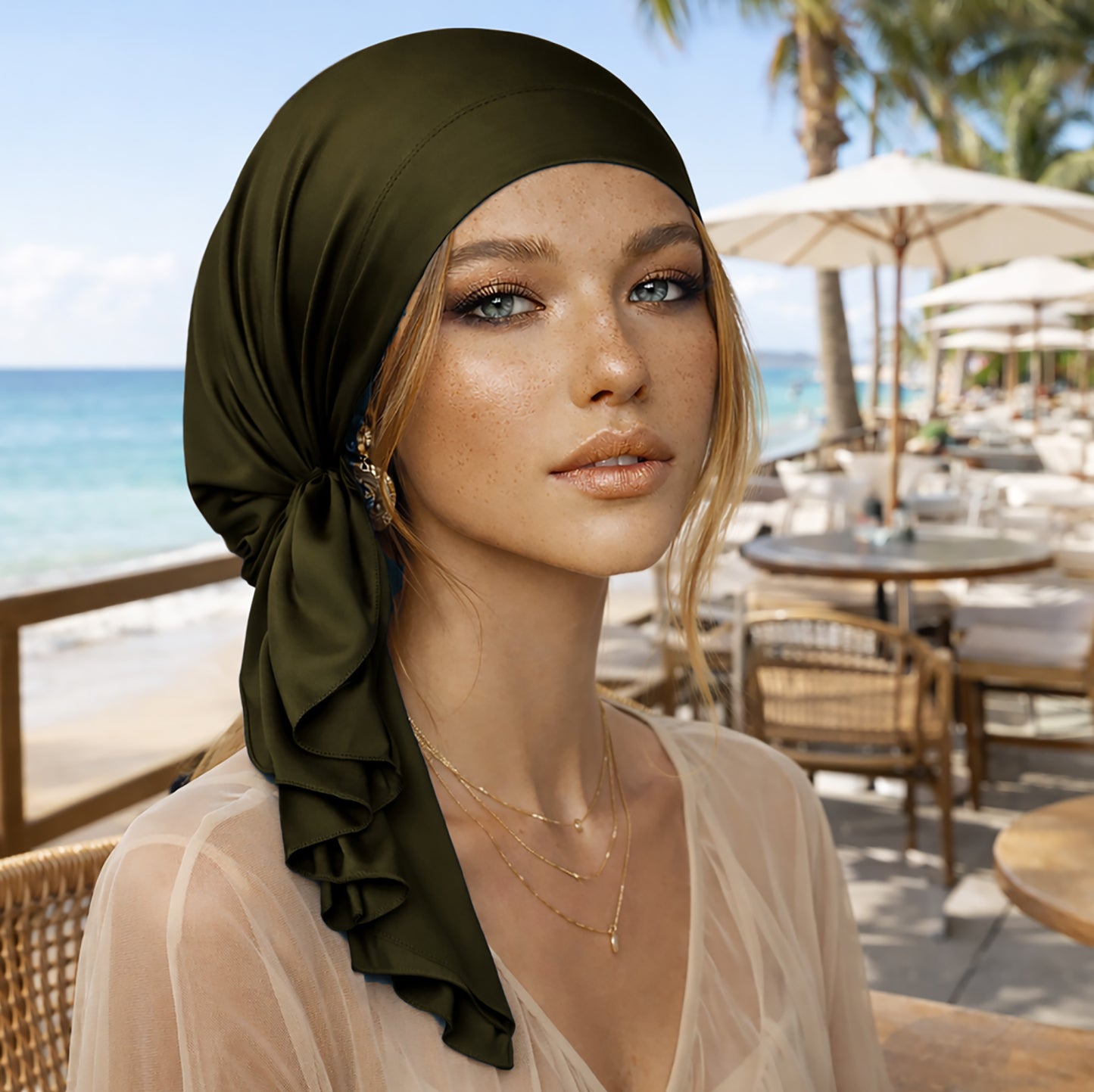 Olive green soft cotton non slip headscarf