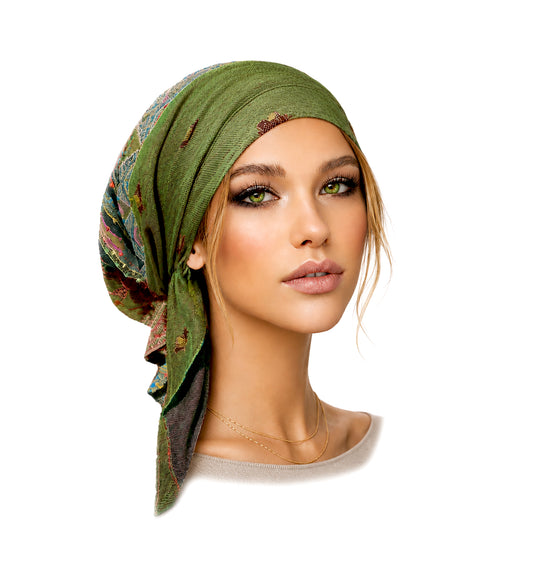 Olive Green Soft Knit Non-Slip Pre-Tied Headscarf
