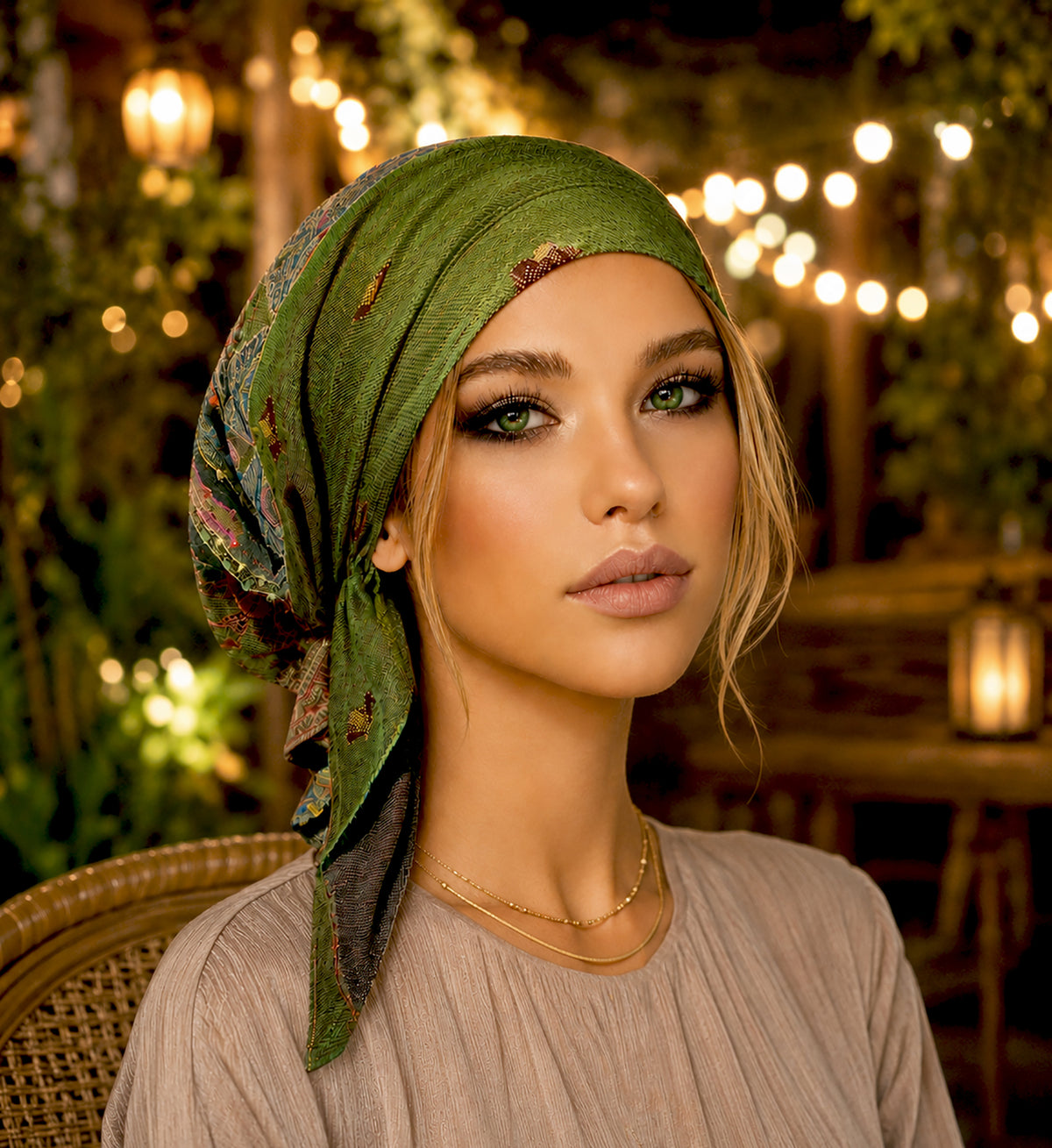 Olive Green Soft Knit Non-Slip Pre-Tied Headscarf