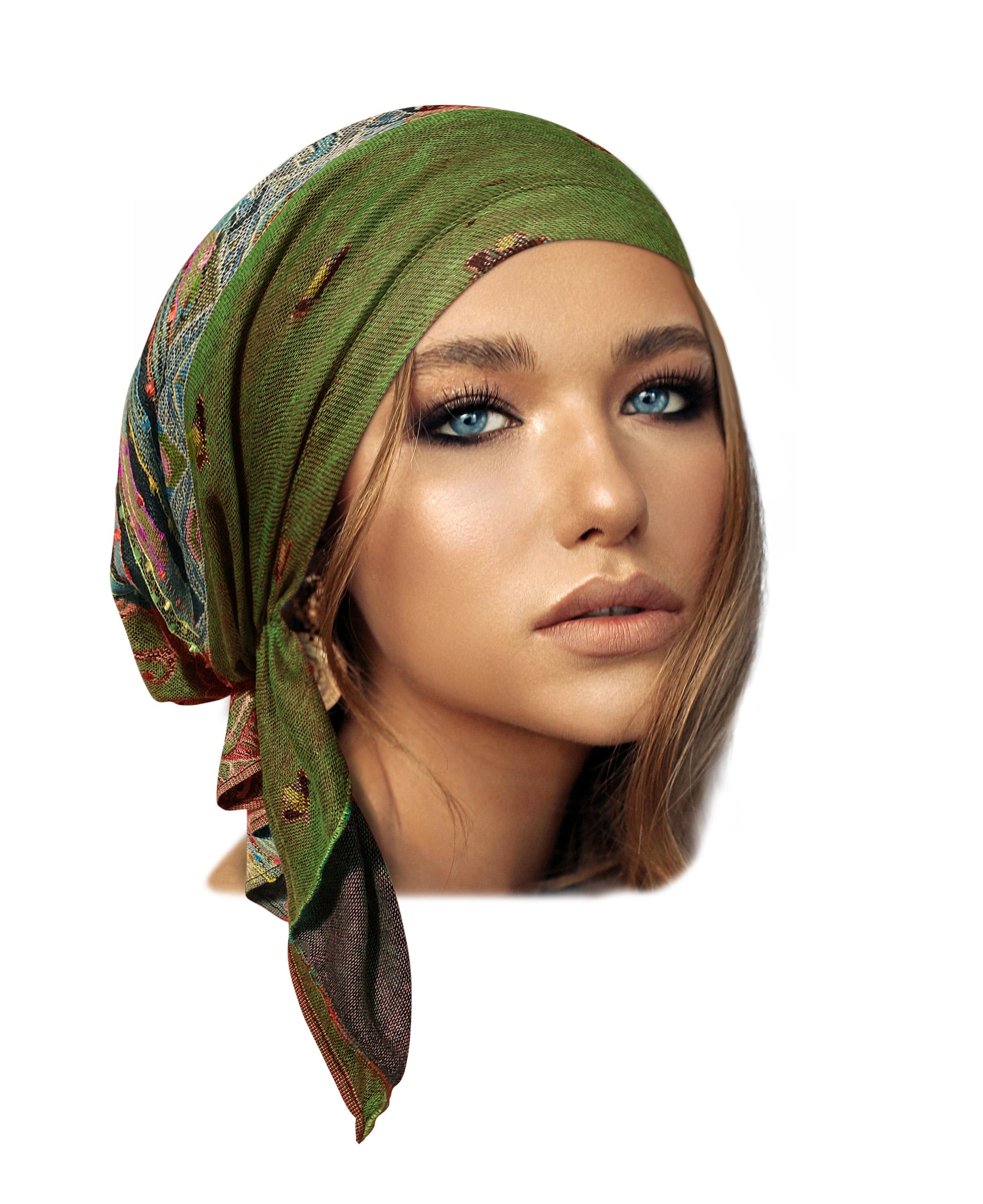 Olive green cashmere headscarf