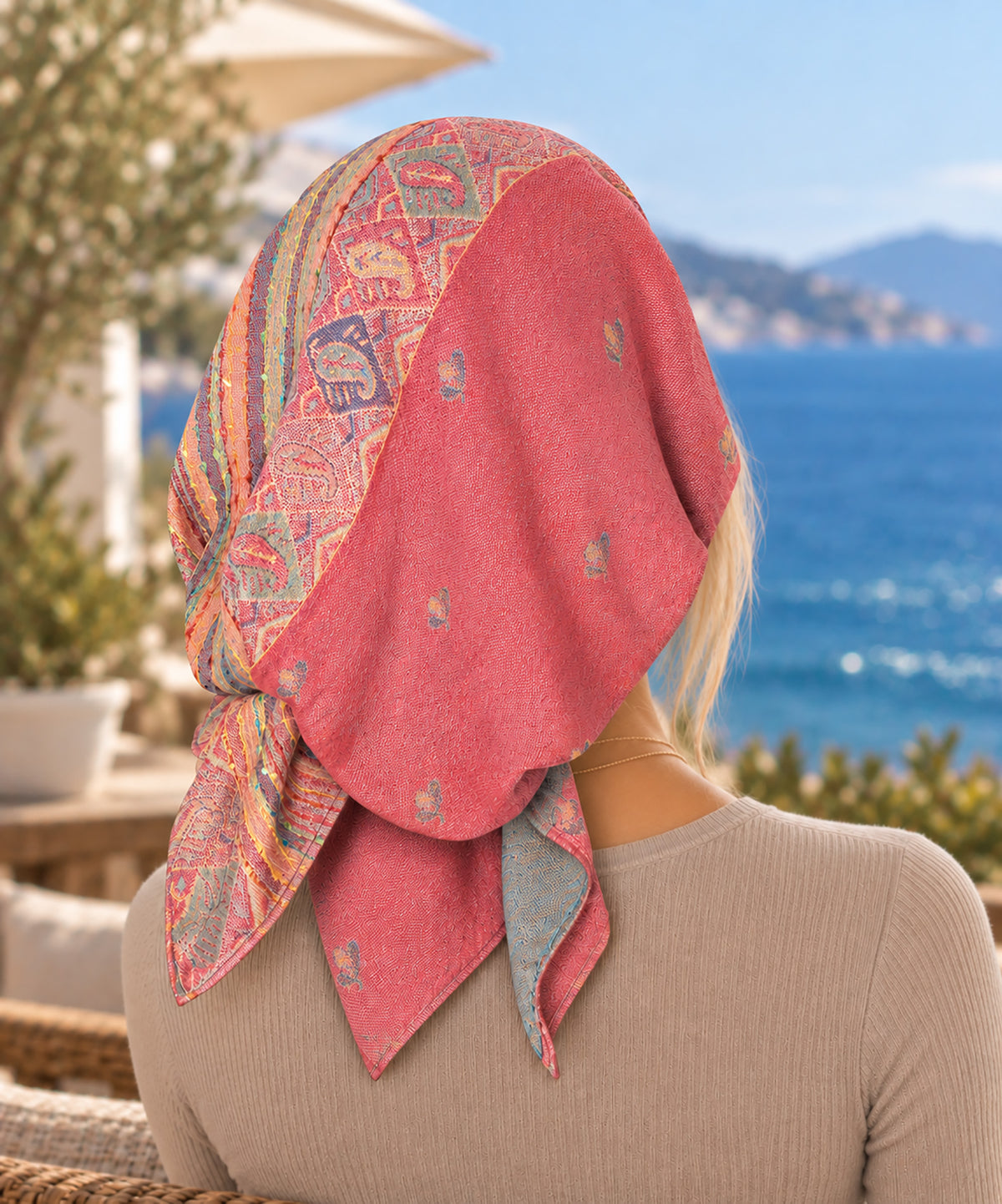 Pink Paisley Soft Knit Non-Slip Pre-Tied Headscarf