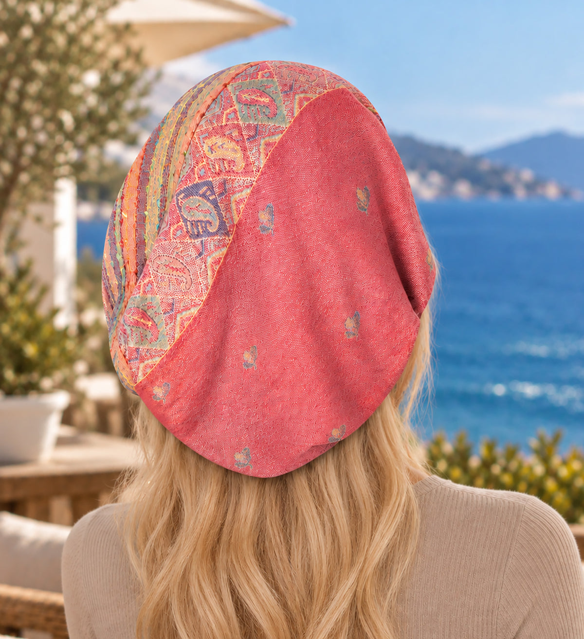 Pink Paisley Soft Knit Non-Slip Pre-Tied Headscarf