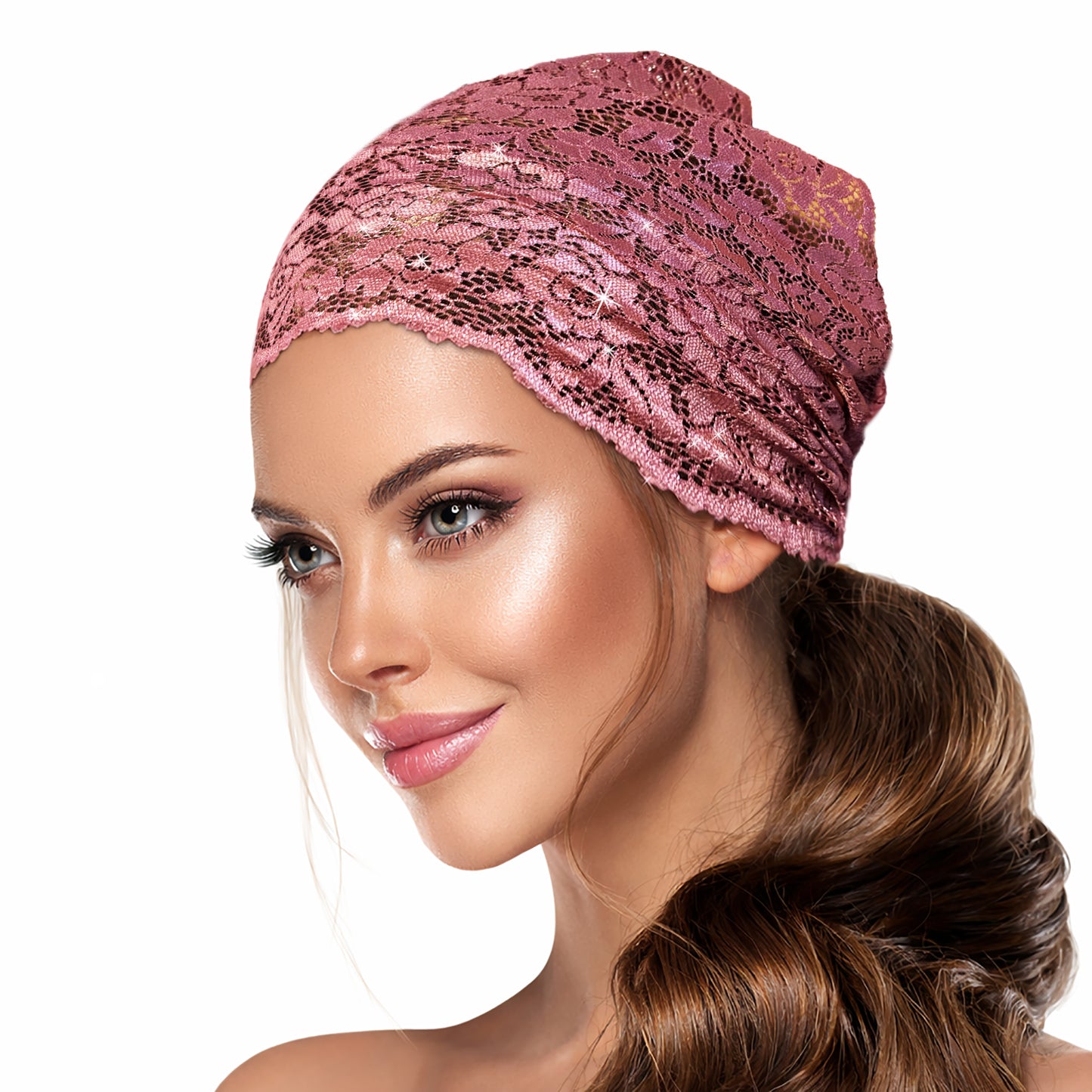 Pink sparkles vintage lace headband