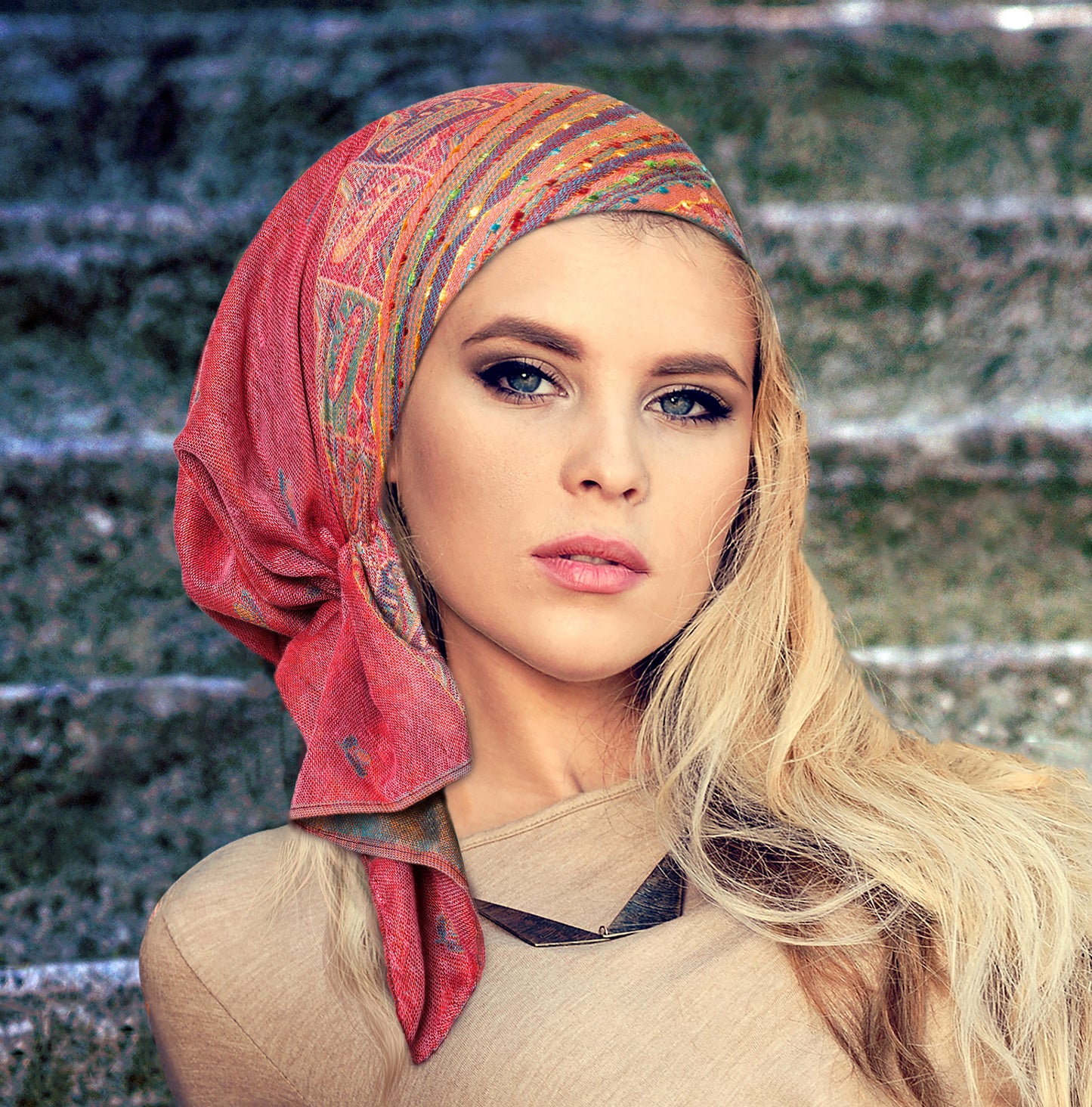 Pink cashmere headscarf