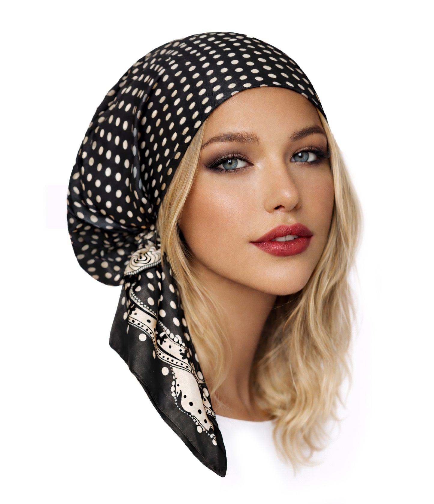 Black white satin non slip headscarf