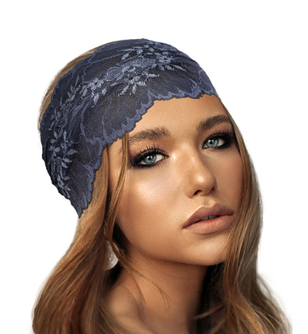 Navy blue floral lace headband