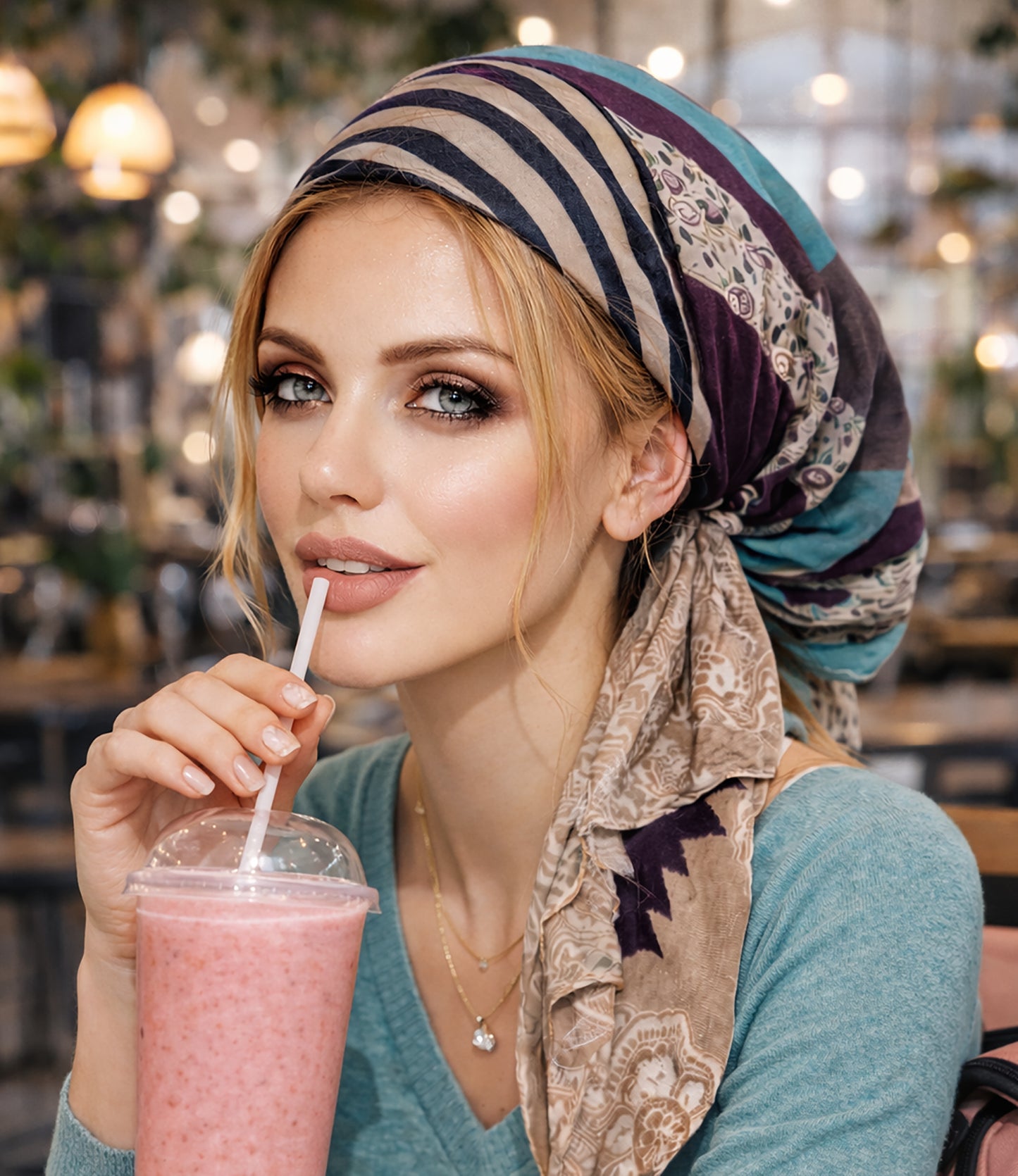 Summer non slip purple taupe stripe headscarf