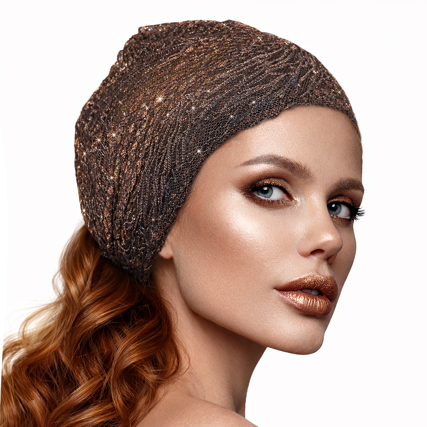 Taupe gold sparkles lace headband