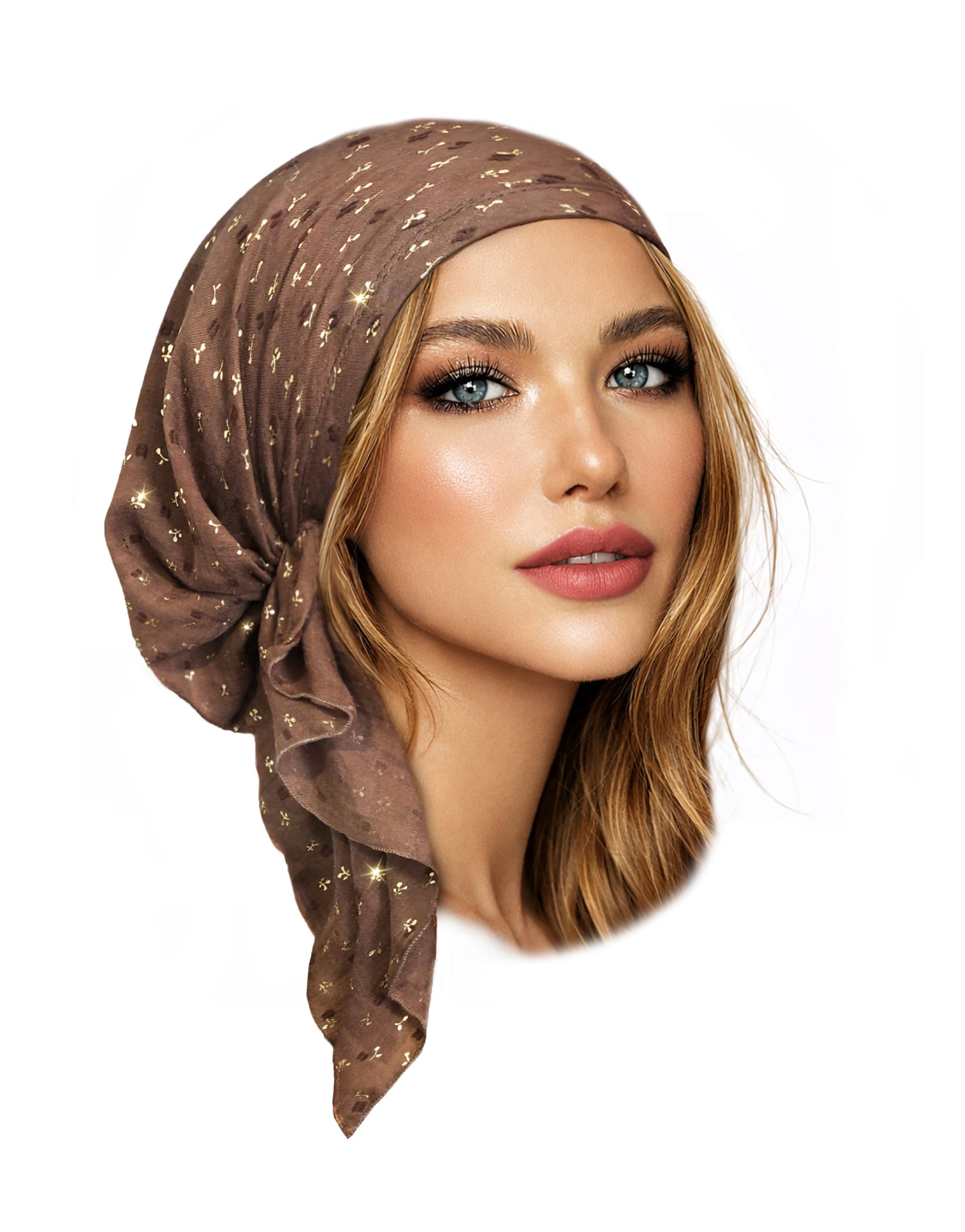 Taupe gold floral non slip headscarf sparkles