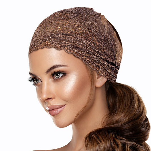 Taupe gold sparkles lace headband