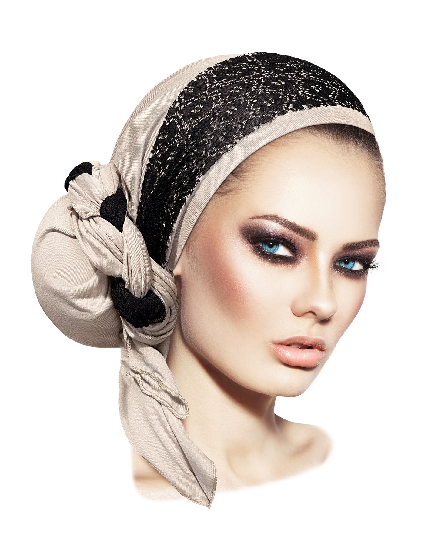 Taupe Headscarf Black Lace Wrap