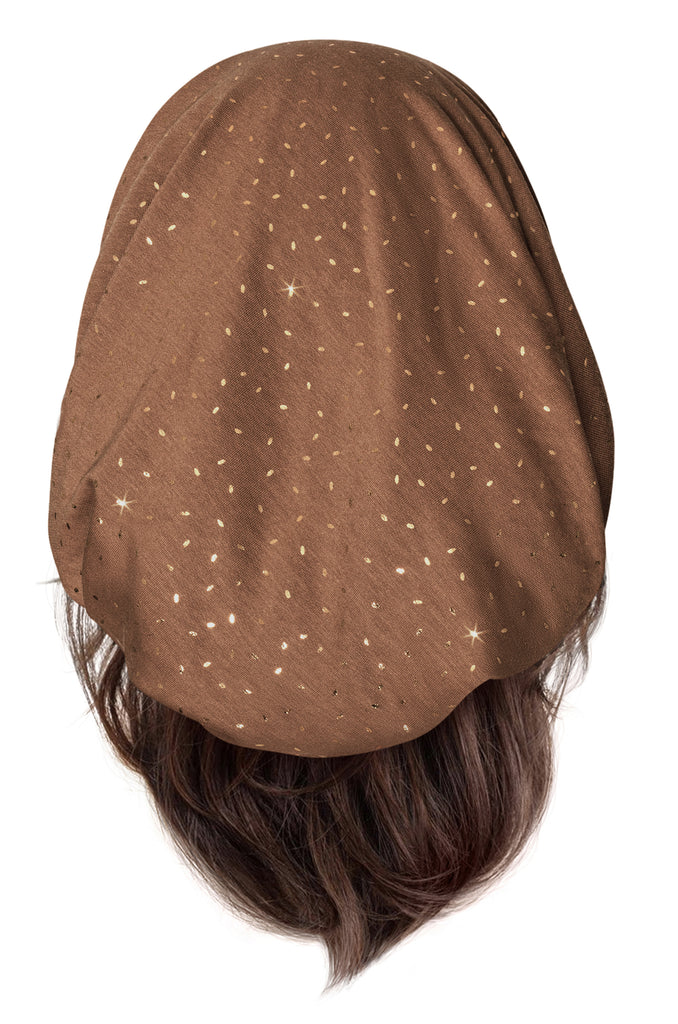 Taupe gold pre-tied headscarf sparkles