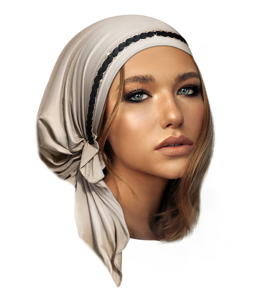 Taupe headscarf black gold sparkles