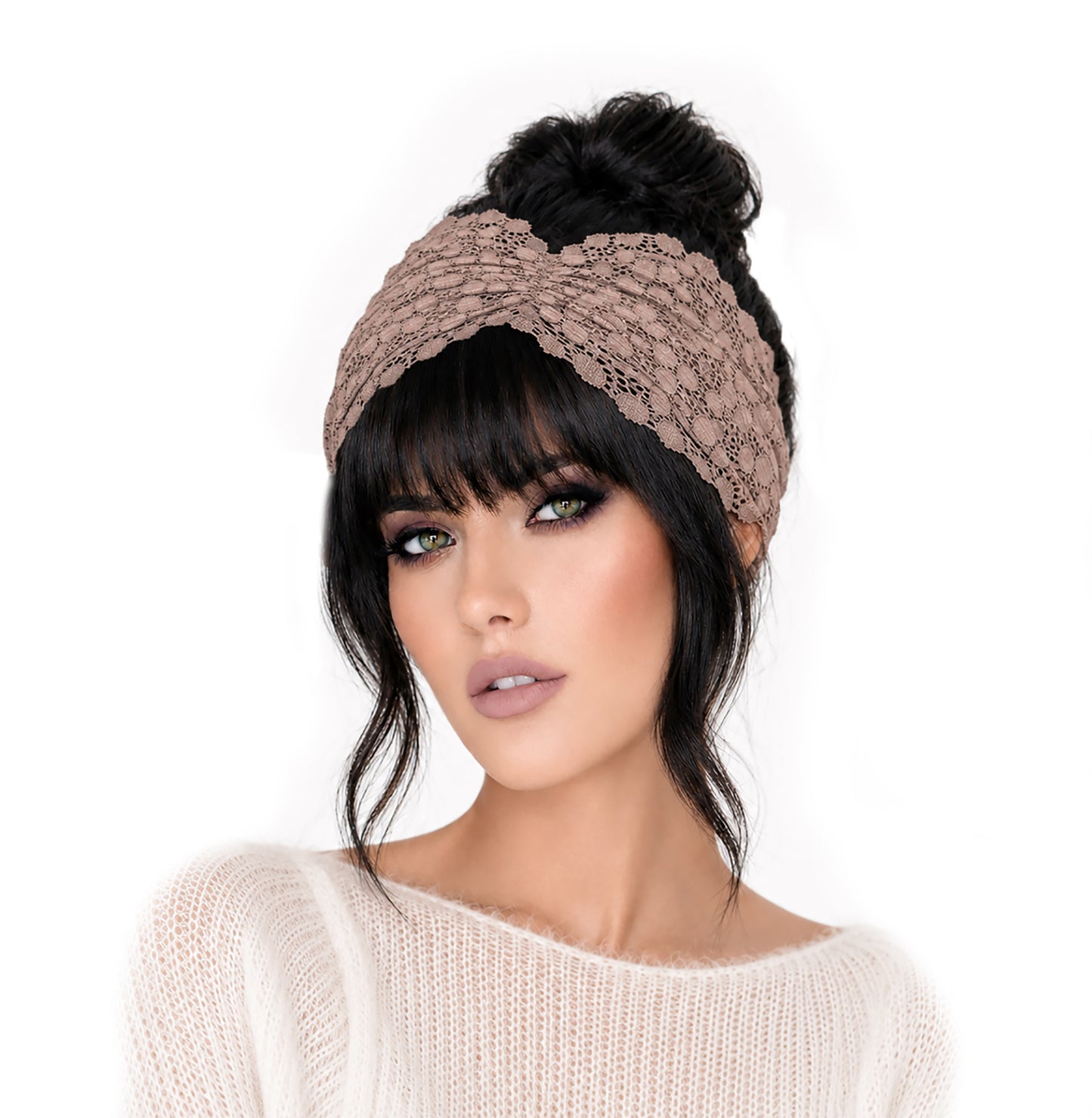 Taupe vintage stretch lace headband