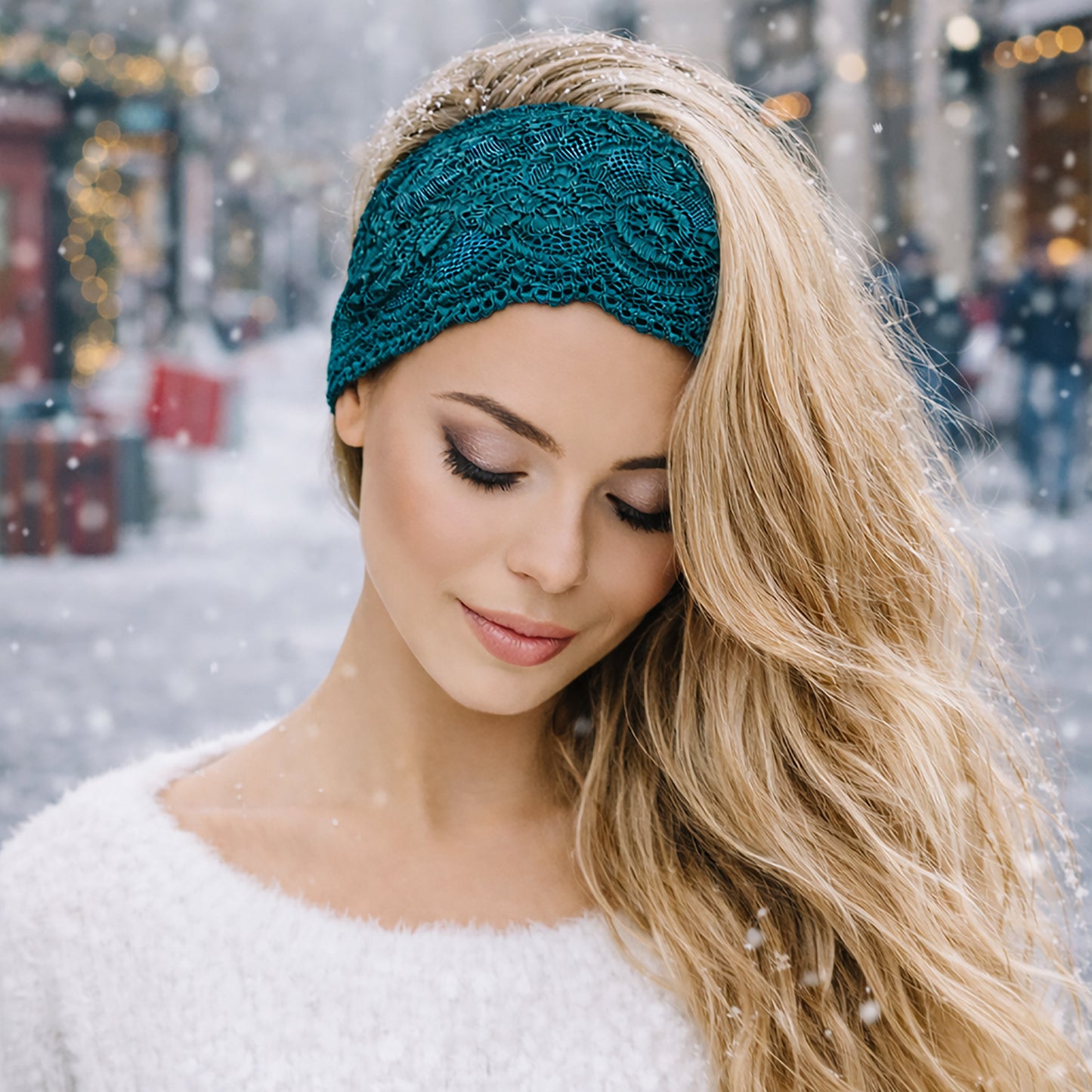 Teal turquoise lace headband