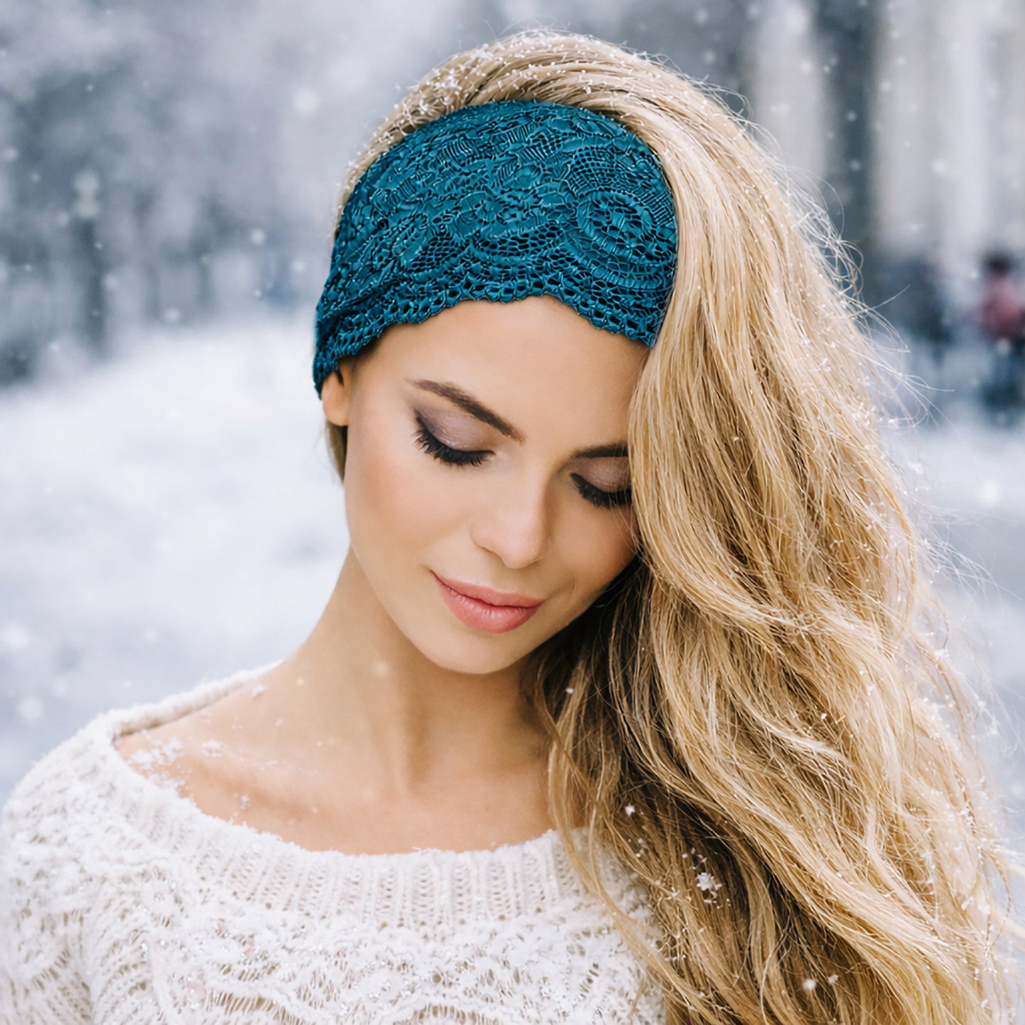 Teal turquoise lace headband