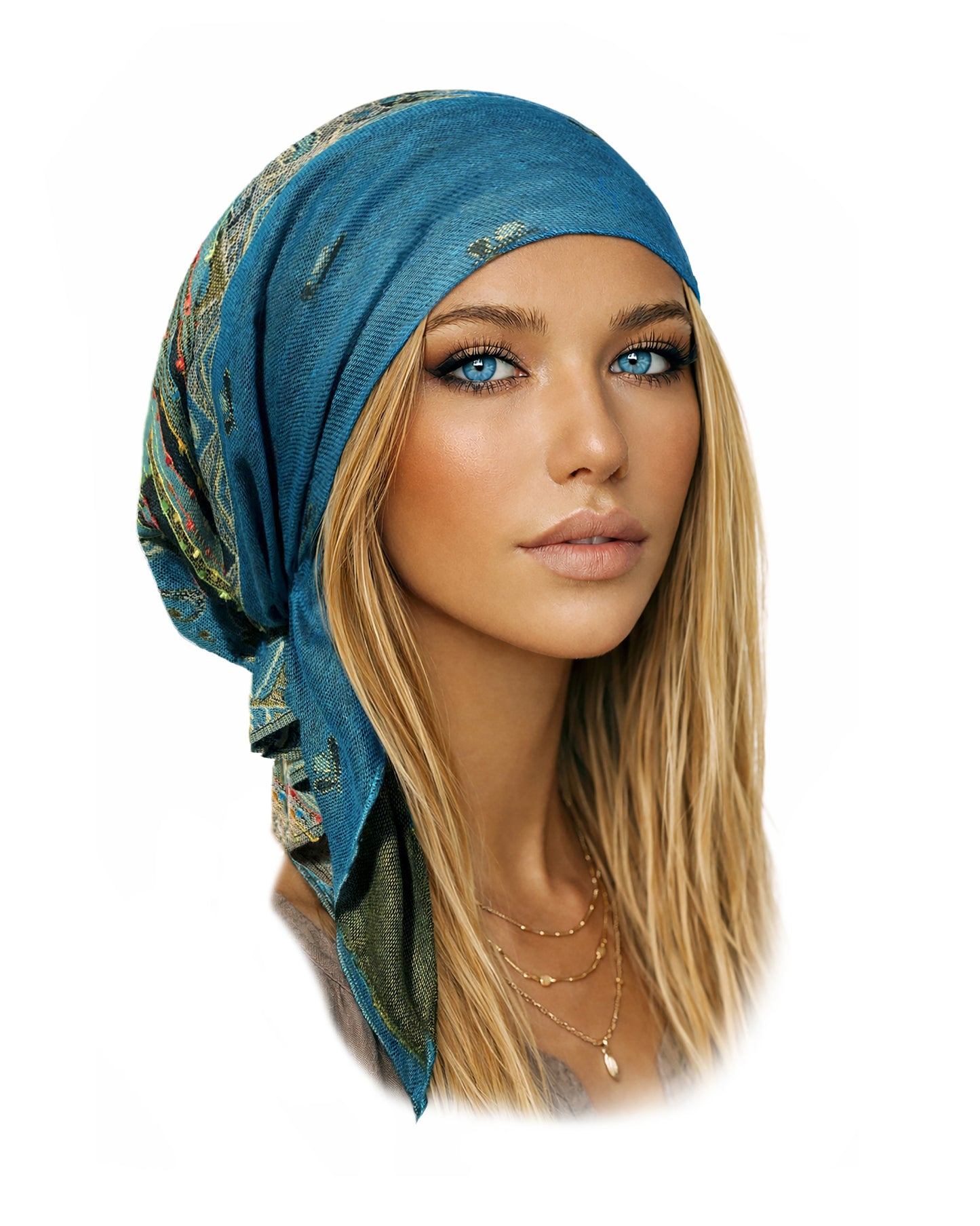 Teal non slip cashmere pre tied headscarf