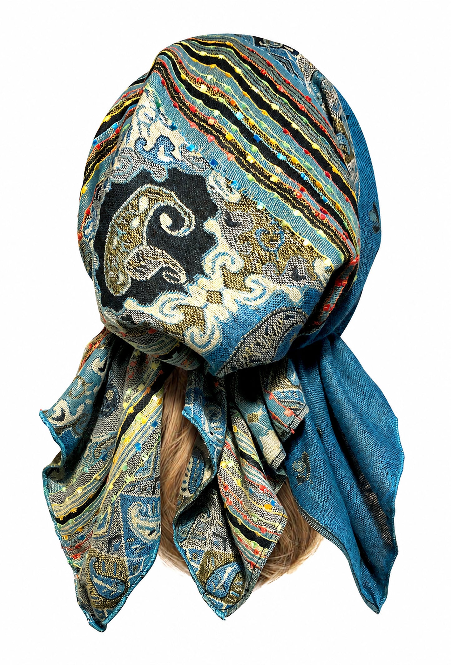 Teal non slip cashmere pre tied headscarf