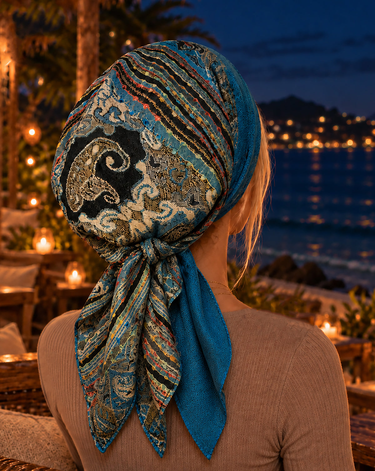Teal Turquoise Headscarf Soft Knit Non-Slip Pre Tied