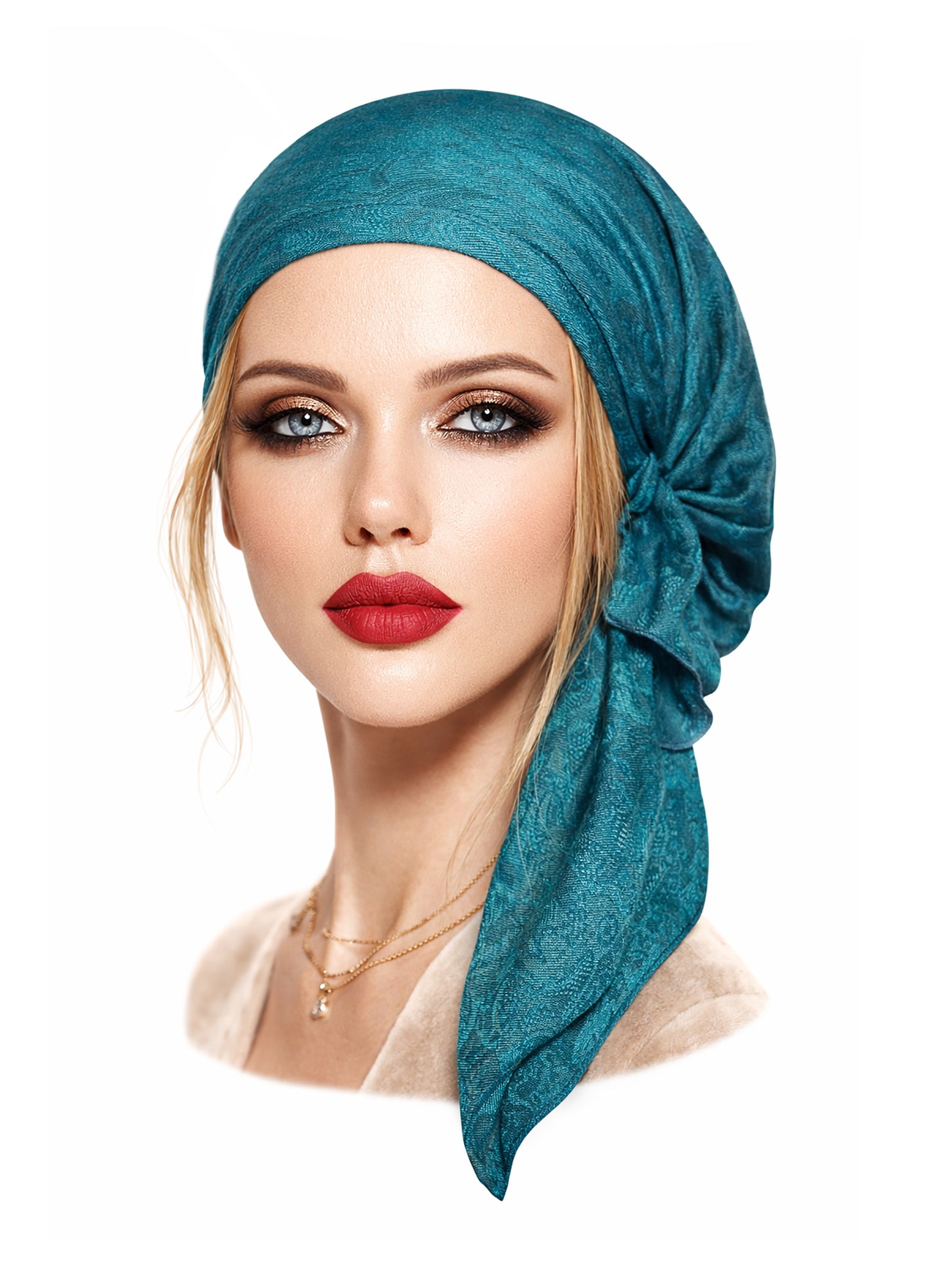 Teal red soft cashmere headscarf