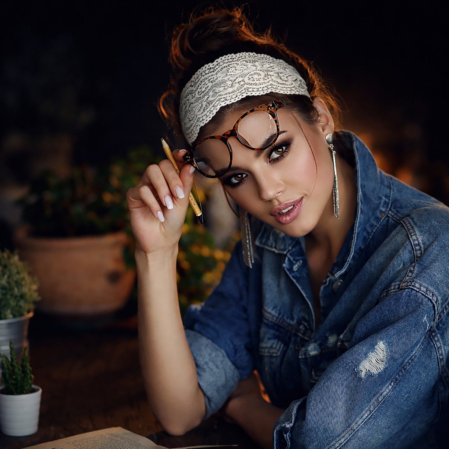 White vintage floral lace headband