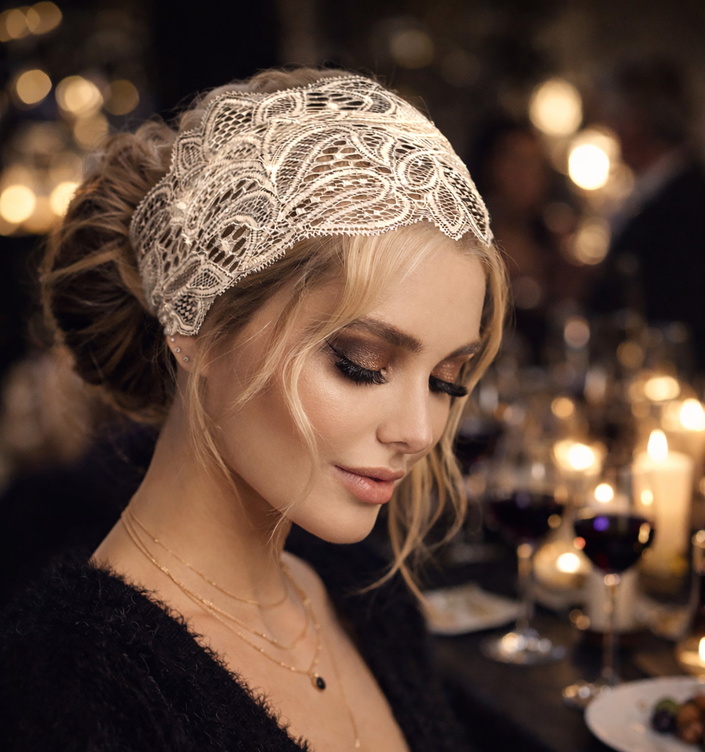 White vintage lace headband