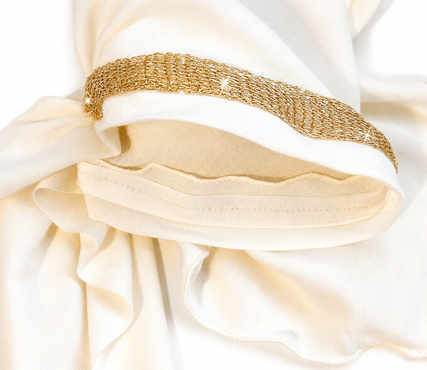 White cotton headscarf gold sparkly trim