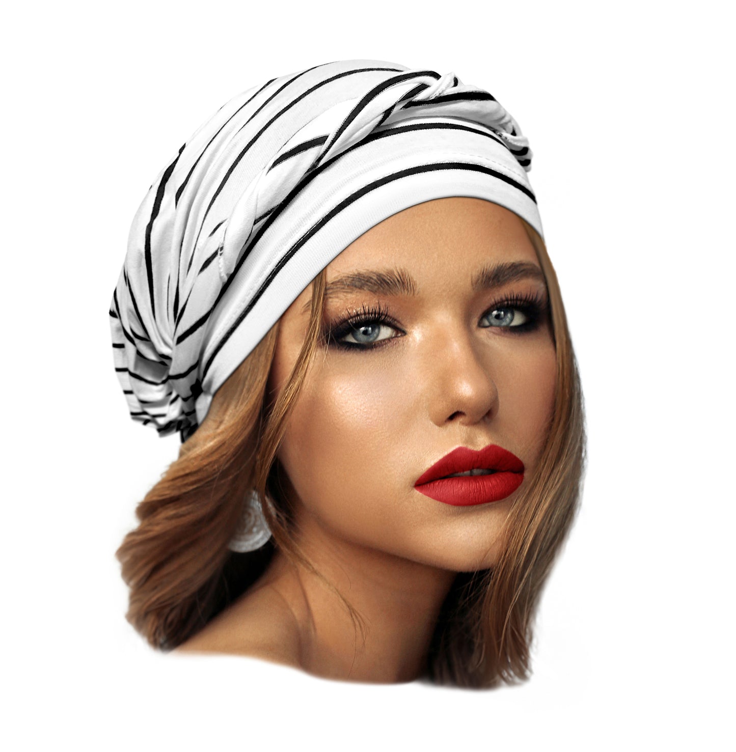 Long white black stripe headscarf