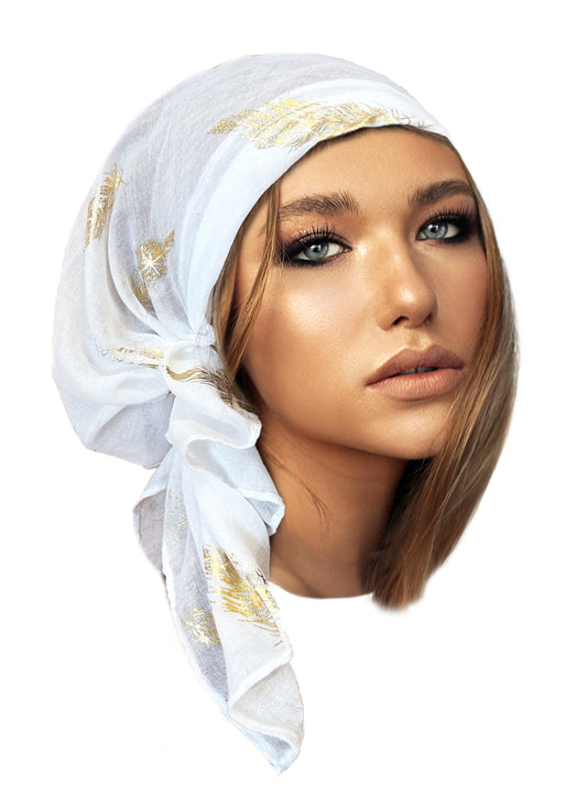 White gold feather sparkles non slip headscarf