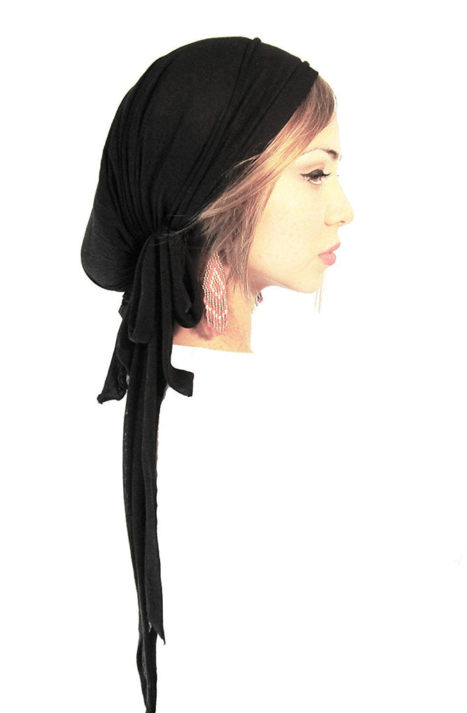 Black Pre-Tied Head-Scarf Boho-Chic Soft Quality Cotton Wrap ShariRose - 300