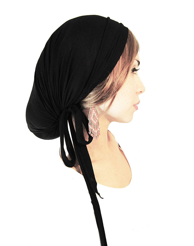 Black Pre-Tied Head-Scarf Boho-Chic Soft Quality Cotton Wrap ShariRose - 300