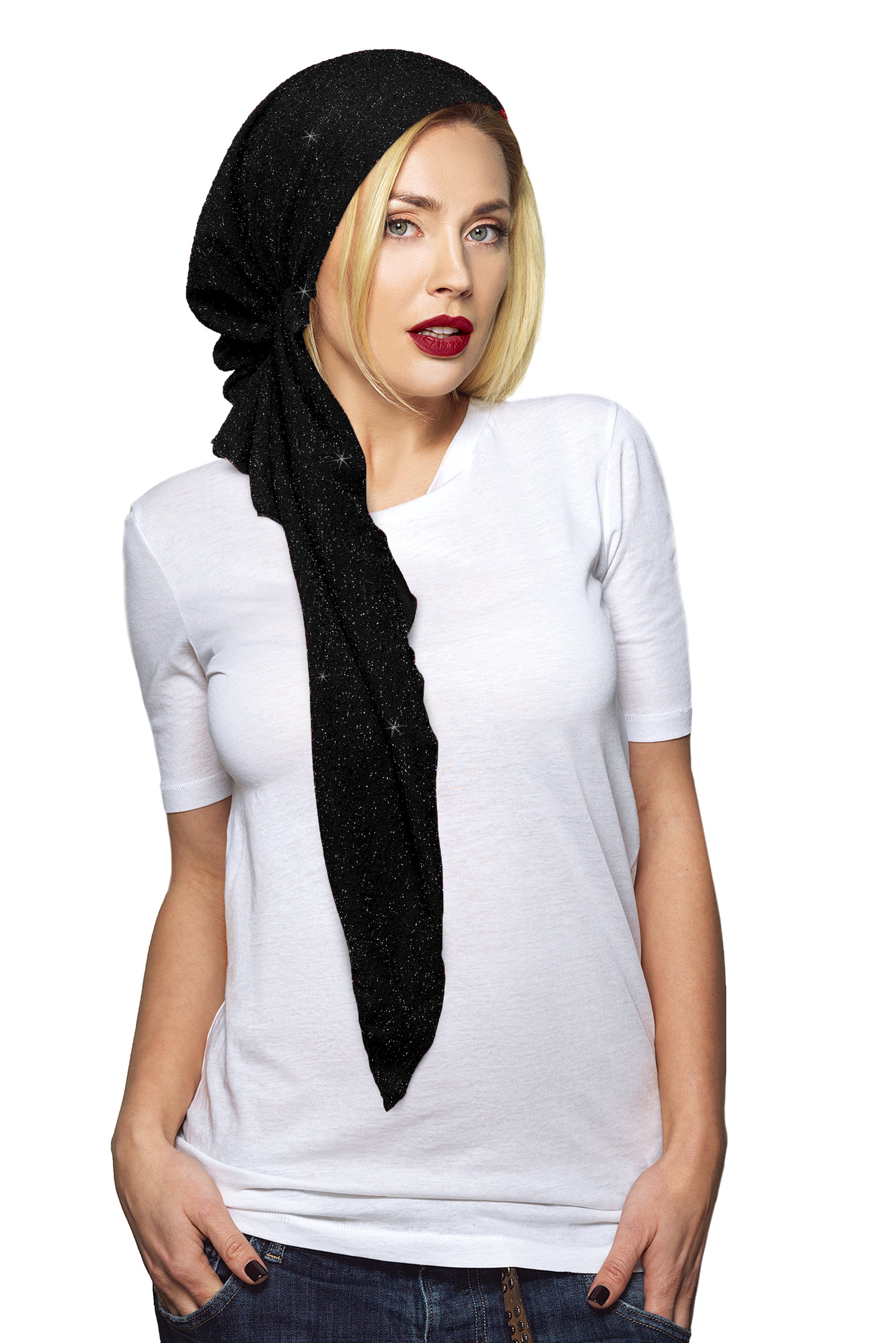 Long black headscarf with sparkles