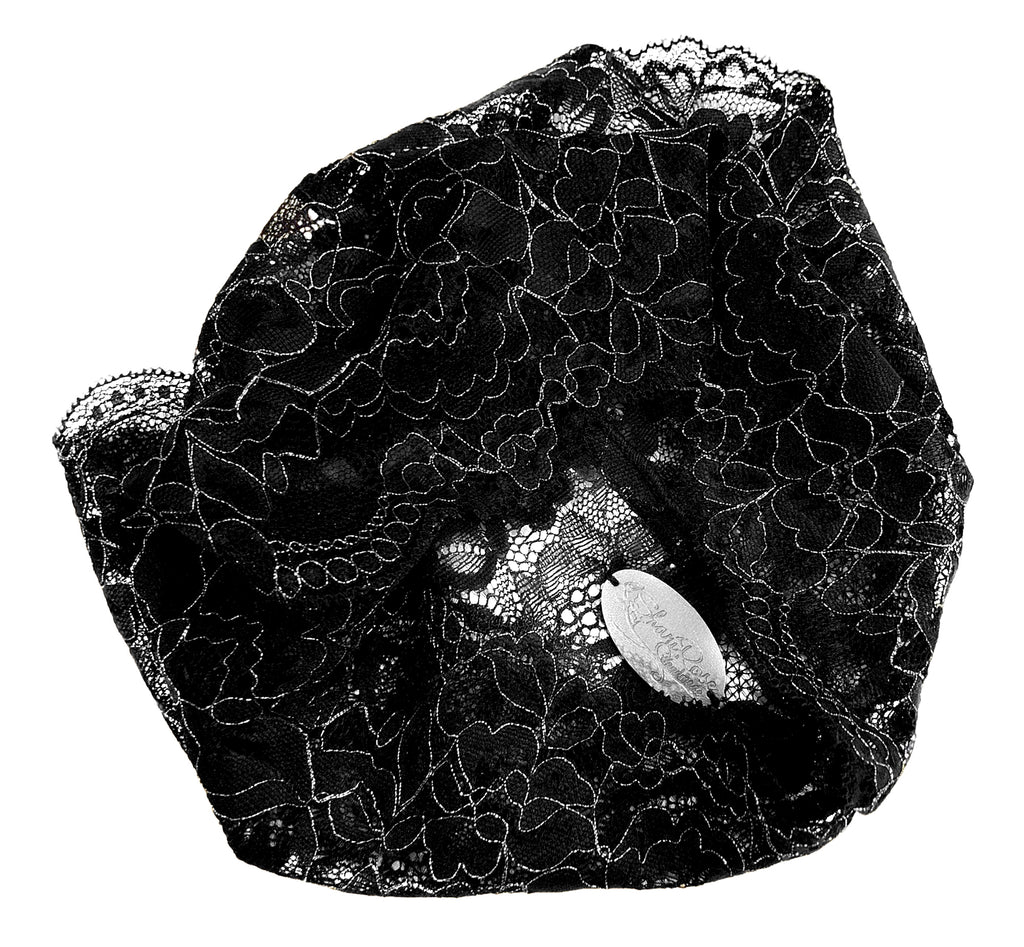 Black silver floral lace headband