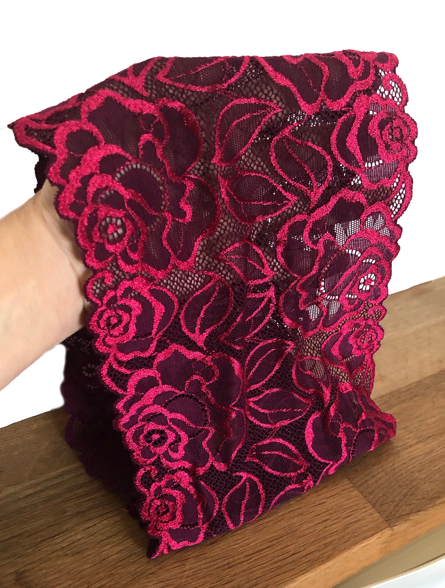Burgundy red lace headband super wide
