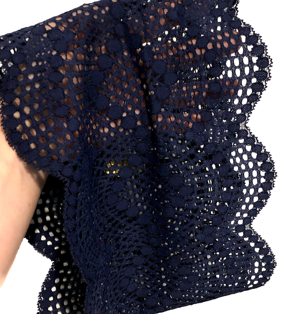 Navy blue lace headband scallop edge