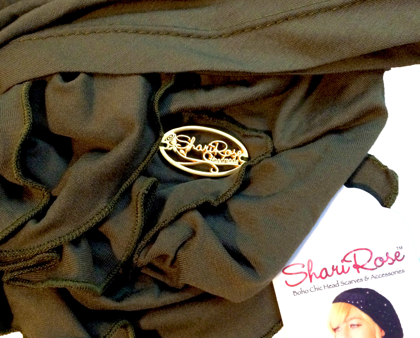 Long pre tied headscarf olive green
