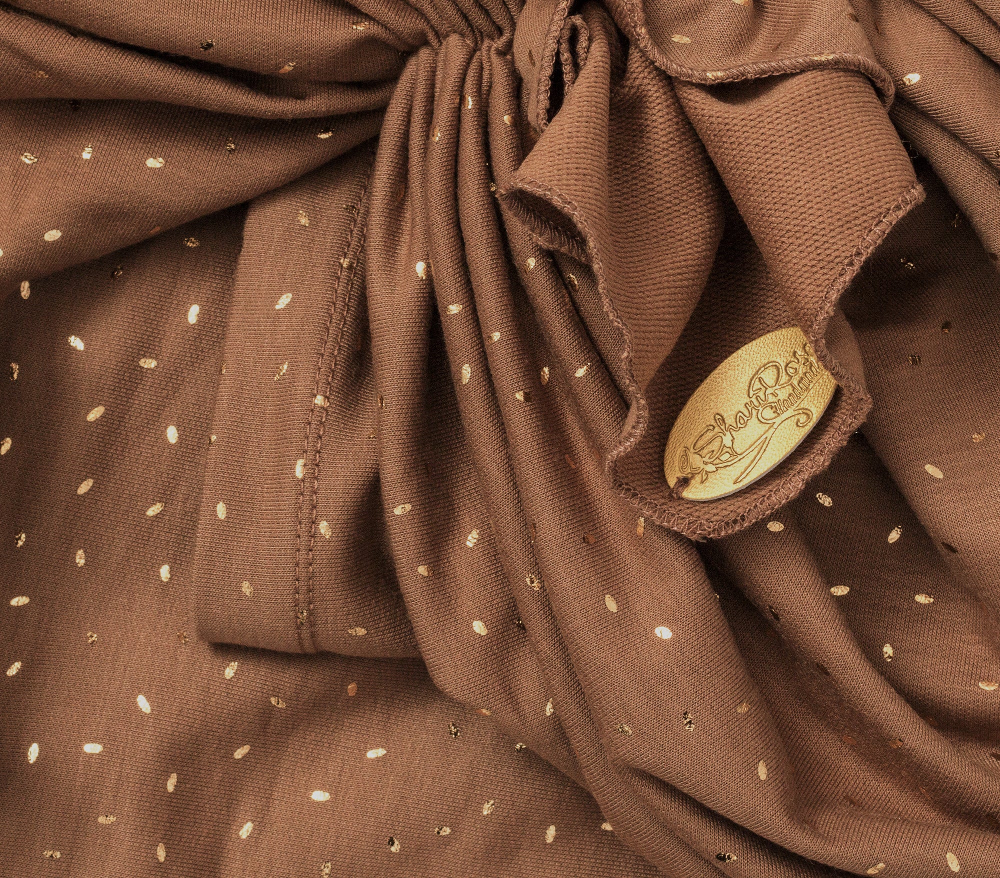 Taupe brown cotton headscarf gold sparkles