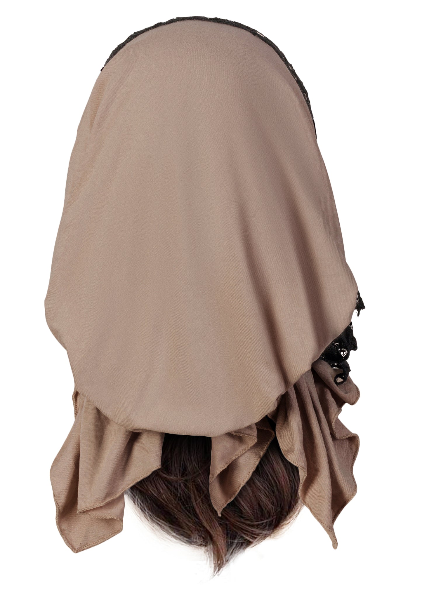 Taupe pre tied headscarf black lace wrap