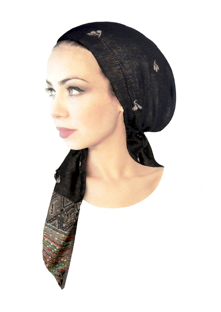 Boho chic black cashmere headscarf