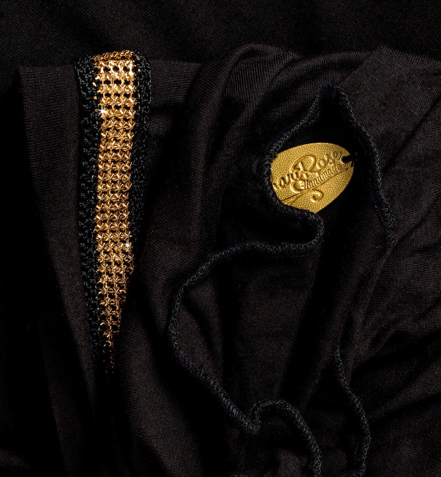 Black headscarf with gold sparkly metal trim