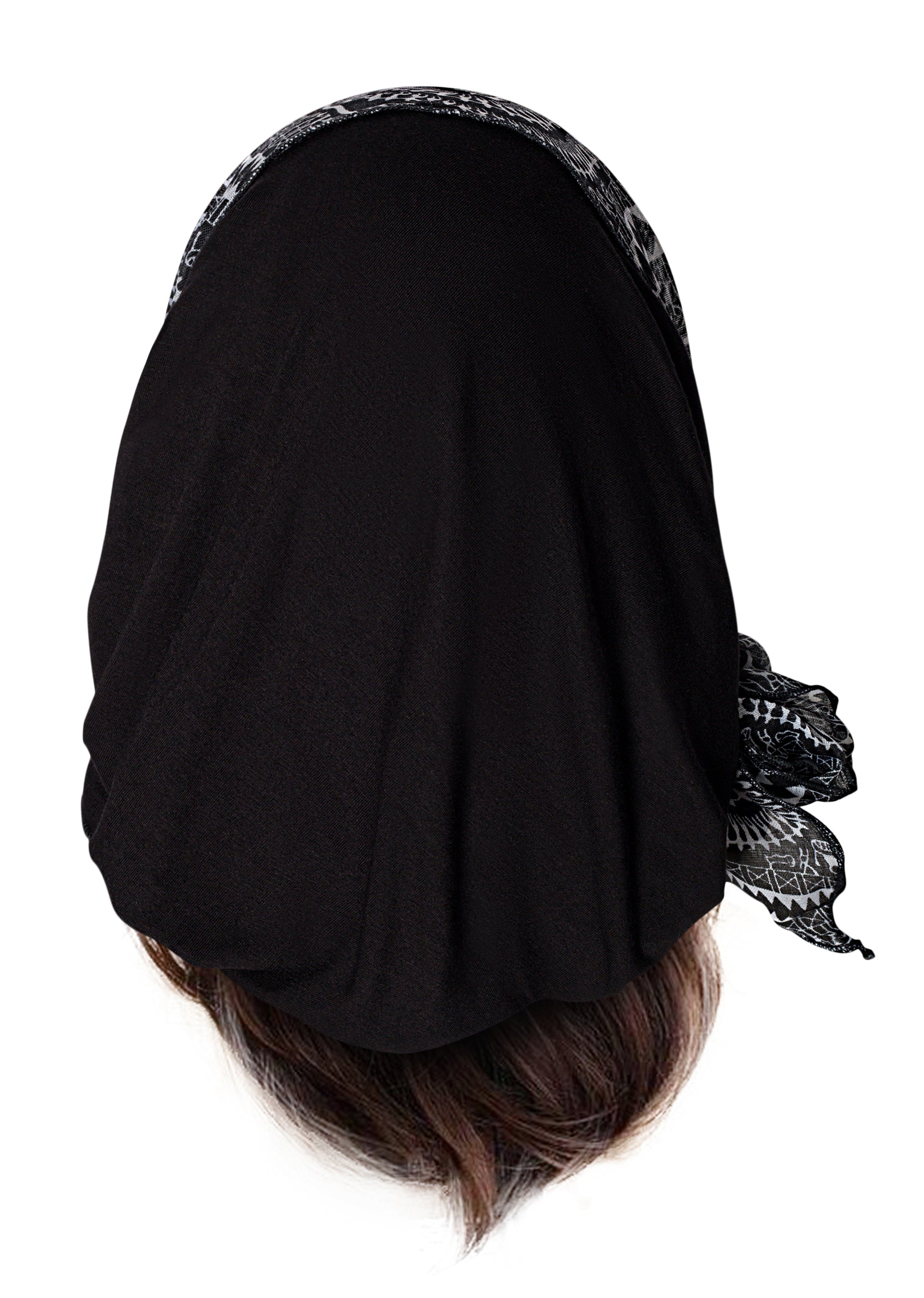 Black pre-tied headscarf chiffon wrap