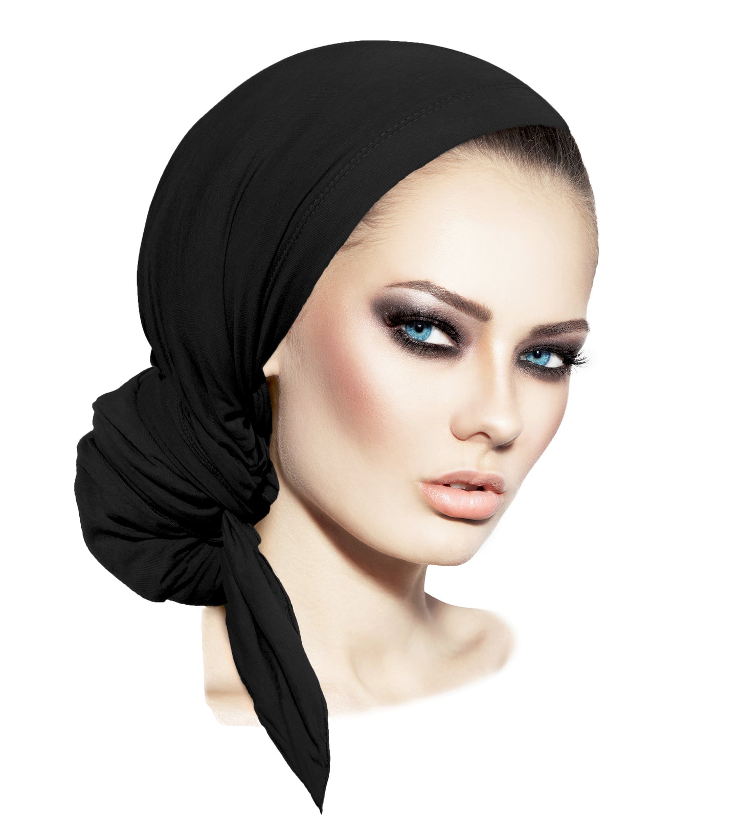 Long soft cotton pre tied headscarf in black