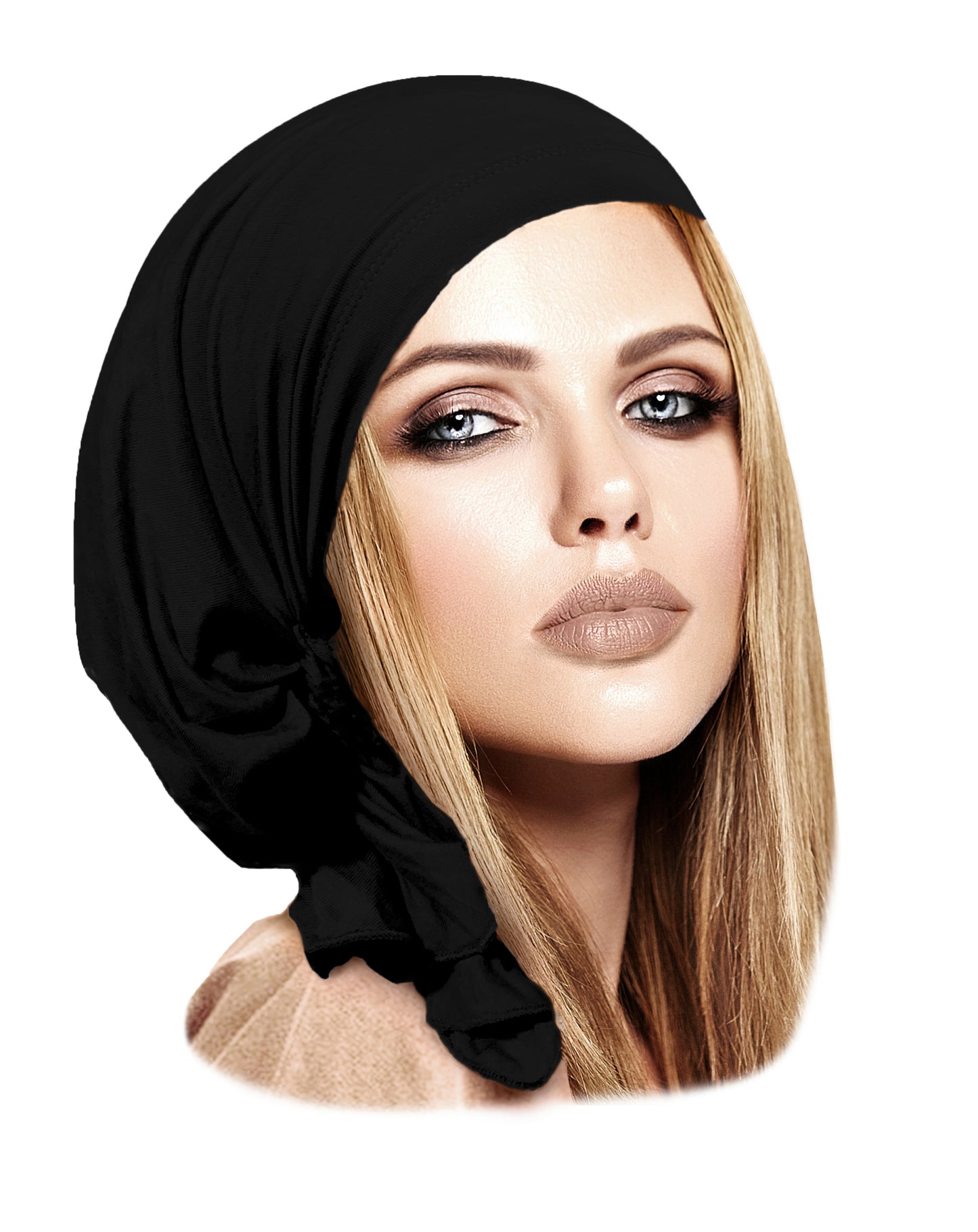 Soft black cotton pre-tied headscarf